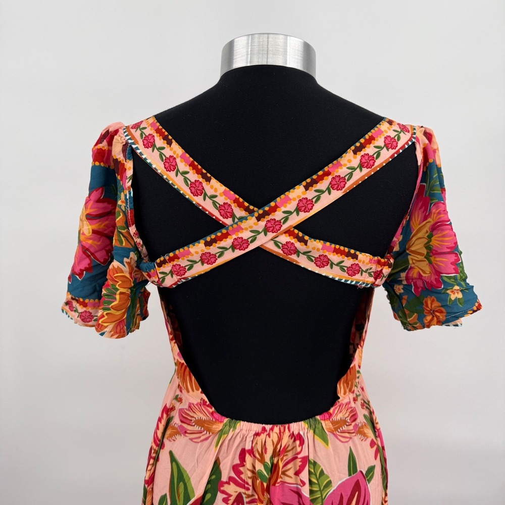 FARM Rio Tropical Floral Maxi Dress Womens Small Multicolor V-Neck Boho Resort - Picture 13 of 16
